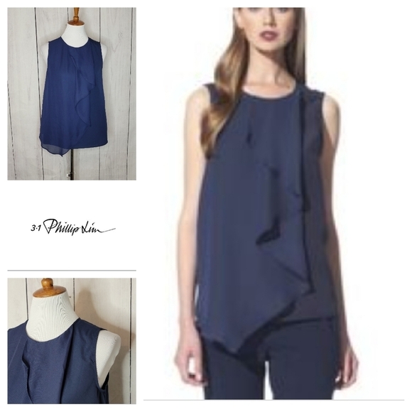 3.1 Phillip Lim for Target Tops - 3.1 Phillip‎ Lim Navy Ruffle Front blouse S